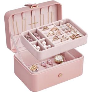 SONGMICS GISELLA Collezione - Scatola Portagioie da Viaggio 2 Livelli, Piccolo Porta Gioielli, Portagioielli Portatile, Accessori Grandi, Idea Regalo, 11,6 x 16 x 7,5 cm, Rosa Pastello JBC166R01