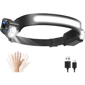 Diboniur Torcia Frontale con 8 Modalità di Illuminazione, IPX4 Impermeabile Lampada Frontale LED Ricaricabile con Sensore Movimento per Campeggio, Corsa, Pesca