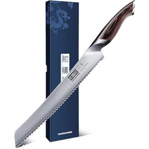 HOSHANHO Coltello da Pane 25cm Professionale Coltello da Torta Seghettato in Acciaio Inossidabile, Coltelli Giapponese da Cucina Extra Affilato con Impugnatura Ergonomica