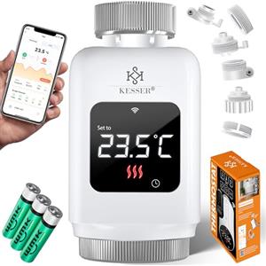 KESSER Termostato per Radiatore WiFi Controller di Riscaldamento, Controllo App Smart Home, Alexa, Google Assistant, 6 Valvole per Radiatore, Bianco, Wi-Fi, Stile Moderno Minimalista