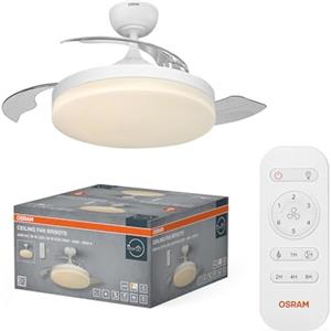 OSRAM Ventilatore da soffitto LED Bianco, Ø 106 cm, bianco caldo, 3000 K / 4000 K / 6500 K, telecomando, silenzioso, acciaio, 20.000 h di durata utile