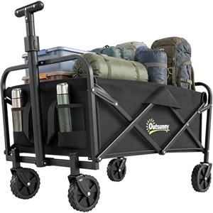Outsunny Carrello da Giardino da 62L con Ruote Girevoli, Carrello Spiaggia Pieghevole in Metallo e Tessuto Oxford con Borsa e Maniglia Girevole e Regolabile, 76x48x86 cm, Nero