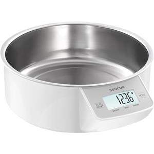 Sencor bilancia cucina digitale SKS 4030WH, bilancia cucina con ciotola estraibile in acciaio inox, bilancia da cucina pesa alimenti, ampio display LCD retroilluminato, funziona tara