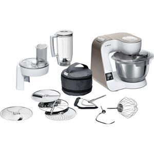Bosch Serie 4 Planetaria MUM5XW20, 1000W, Ciotola in Acciaio Inox da 3,9 L, 7 Livelli di Velocità, Timer Integrato, Fruste, Gancio, Frullatore e Dischi Vari Inclusi, Lavabili in Lavastoviglie, Bianco