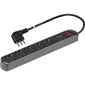 POLY POOL - PP2536.2 Ciabatta Multipresa Elettrica 5 Prese Schuko Multistandard Bivalent 10/16A + 2USB (A+C)- Spina Salvaspazio 10A - Multipresa con 1 Interruttori - Ciabatta con Interruttore Nera