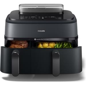 Philips Airfryer Serie 5000 doppio cestello con vapore-Frittura ad aria, cottura a vapore o combinata 19 metodi di cottura; Capacità 9L (3L + 6L), Tecnologia RapidAir Plus, Auto SteamClean (NA550/00)