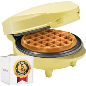 Bestron Waffle Maker, Piastra per waffel mini Ø10 cm, piccola macchina per waffel con rivestimento antiaderente, per compleanni di bambini, feste di famiglia, Pasqua o Natale, 550 watt, colore: giallo