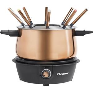 Bestron Set per fonduta elettrico, macchina per fonduta fino a 8 persone, con 8 forchette per fonduta e termostato continuo, incluso paraspruzzi, colore: rame