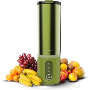 Cecotec Frullatore Portatile Power Titanium Shake2Go Olive Steel. 180W, Bicchiere Metallo 600ml Senza BPA, 3 Programmi Automatici, Ricarica USB-C, Goditi le Tue Bevande Fresche Molto più a Lungo Ora