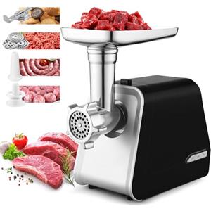 COOCHEER Tritacarne Elettrico da 2000 W, con 3 Dischi Forati, Accessori per Salsicce e Kibbe, per Cucina Domestica, Carne, Alimenti per Bambini, Colore Nero
