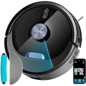 Cecotec Robot Aspirapolvere e Lavapavimenti con Ia Conga M90 Dark. Navigazione Laser, Potenza 25000 Pa, Autonomia 240 min, Spazzola Silicone Pet, Bluetooth WiFi, App per Pulizia Intelligente