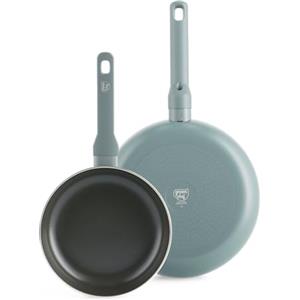 GreenChef Tones Set 2 Padelle con Rivestimento Ceramico Antiaderente, 20 + 26 cm, Compatibile Induzione, Senza PFAS, Adatte Forno 200 °C, Lavabile Lavastoviglie, Blu Fumo