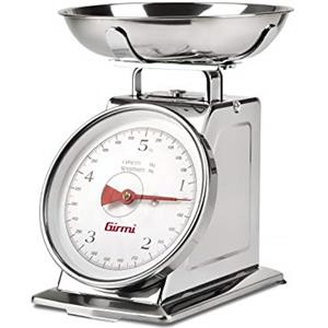 Girmi PS90 Bilancia Meccanica da Cucina, Ciotola 1 Lt, Corpo Inox, 20gr/5Kg, Funzione Tara