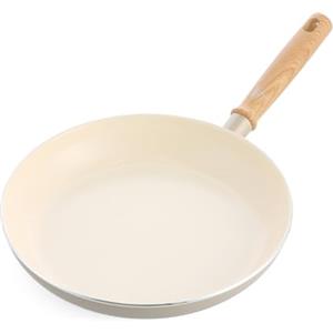 GreenChef Nordics Padella con Rivestimento Ceramico Antiaderente, 28 cm, Compatibile con Induzione, Manico Effetto Legno, Senza PFAS, Adatta al Forno 220 °C, Lavabile in Lavastoviglie, Crema