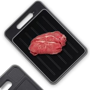 NK Tagliere per scongelare alimenti + tagliere (4 in 1) - scongelare, tagliare, grattugiare spezie e affilacoltelli, antiaderente e antiscivolo, 36,5 x 25 x 1 cm (lavastoviglie) (grigio)
