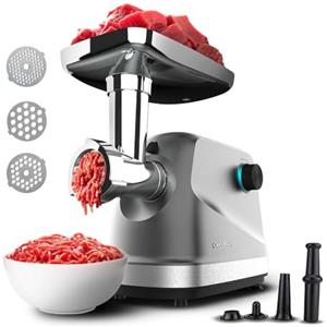 Cecotec Tritacarne Elettrico Crusher 1400 Steel. 1360W, Ottimo per Tritare, Macinare e Tagliare, 1 Lama Acciaio Inossidabile, 3 Piastre di Taglio con fori di 3, 5 e 7mm, Preparazione della salsiccia
