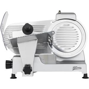 H.Koenig MSX220 Affettatrice elettrica professionale, affettatrice per prosciutto, lama da 22 cm, taglio regolabile 0-12 mm, affilatoio integrato, ampia superficie di taglio, 282 giri/min - Argento