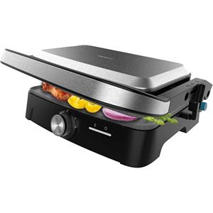 Cecotec Griglia Elettrica con Grill Rock'nGrill 1500 Full Open. 1500W, 281x173mm, Apertura 180°, RockStone Antiaderente, Piastra Galleggiante, Raccogli Grasso, Stoccaggio Verticale, Temp. Regolabile