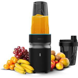 Cecotec Frullatore Portatile PowerTitanium 1000 Push2Go Duo. 1000W, Lama in Acciaio Inox 6 Foglie, Schermo a LED, 2 Bicchieri 550ml e 700ml, Senza BPA, Consistenze Morbide e Cremose in Pochi Secondi
