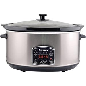 BEPER BC.510 Slow cooker,Pentola digitale per la cottura lenta,4,5 Litri,Acciaio, 3 impostazioni di cottura,Timer programmabile,Pentola interna estraibile,Lavabile in lavastoviglie
