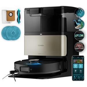 Cecotec Robot Aspirapolvere e Lavapavimenti Base Autosvuotamento Conga X80 Pro.Navigazione Laser, 25000Pa, Area fino 240m², Tecnologia Adattiva, Disinfezione Mop, Bluetooth WiFi, App per Igiene Totale