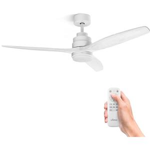 Ufesa Ventilatore da Soffitto con Luce LED, 40W, 6 Velocità, Ultra Silenzioso, 3 Pale in Legno Naturale 132cm, Funzione Estate-Inverno, Timer 8h, 3 Livelli di Luce, Telecomando, Bianco