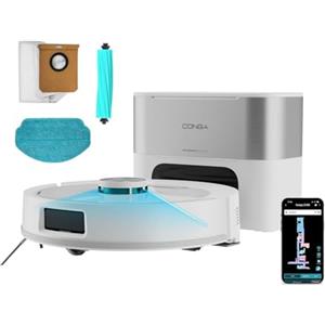 Cecotec Robot Aspirapolvere Conga Y90 Pearl. Base Autosvuotante 3L, IA e Navigazione Laser, 25000Pa, Autonomia 240min Eco, Spazzola Silicone per Animali, Bluetooth WiFi, 2 Panni, Pulizia Intelligente