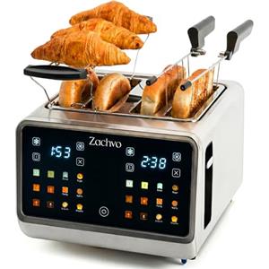 Zachvo Tostapane 4 fette con touchscreen e timer conto alla rovescia - tostapane lungo in acciaio inox con 2 zone di temperatura indipendenti, fessure extra larghe da 3,7 cm, 6 programmi