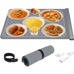 BEPER P101TEM100 Scaldavivande Elettrico in Silicone Arrotolabile, Vassoio Riscaldante 350W con 3 Temperature, Timer 4h, Comandi Touch, Tappetino Scalda Piatti Salvaspazio, portatile