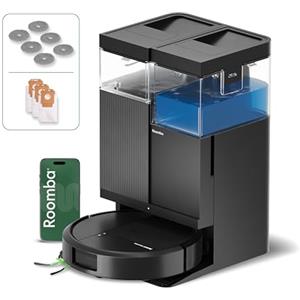 iRobot Roomba® Plus 516 Combo Robot Aspirapolvere Lavapavimenti con Stazione AutoWash™ Autosvuotante, 20.000 Pa, Lavaggio con Acqua Calda a 75°C, ClearView™ LiDAR, Nero
