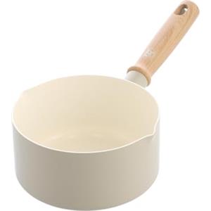 GreenChef Nordics Casseruola con Rivestimento Ceramico Antiaderente, 16 cm, Compatibile con Induzione, Manico Effetto Legno, Senza PFAS, Adatta al Forno 220 °C, Lavabile in Lavastoviglie, Crema