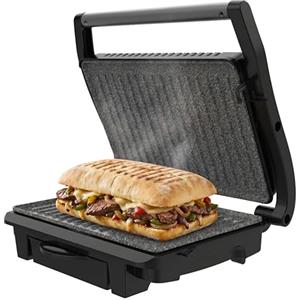 Cecotec Griglia Elettrica a Contatto Rock'Ngrill Dark 1000 Pro 1000 W, Rivestimento Antiaderente RockStone, Senza PTFE e PFOA, Vaschetta Grasso, Piastra Galleggiante, Superficie di Cottura 25,4x17,5