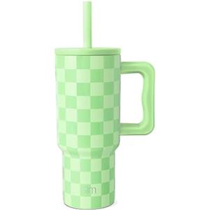 Simple Modern Tazza Termica con Cannuccia in silicone e Manico | Bicchiere Termico in Acciaio Inossidabile Isolato | Regali per Bambina e Bambini | Trek | 710ml | Lime Checkmate