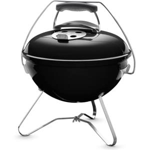 Weber Barbecue a carbone Smokey Premium/Design portatile, coperchio e braciere smaltati in porcellana, superficie di cottura di 37 cm, maniglia Tuck-N-Carry, nero