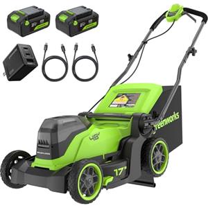 Greenworks 48V (24V x 2) Tosaerba a Batteria Li-Ion, Ampiezza di taglio 41cm, Tagliaerba Elettrico Batteria CON Due Batterie 4Ah e Caricabatterie Doppio MO48L422-01