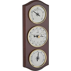 TFA Dostmann Stazione meteo analogica, 20.1000.03, con barometro, termometro, igrometro, per previsioni meteo locali, in legno massiccio, color noce