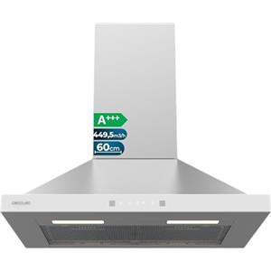 Cecotec Cappa Aspirante Piramidale 60 cm Bolero Flux PT 604400 Inox A+++. Vetro Frontale Bianco, Aspirazione 449,5 m³/h, Controllo Touch Invisibile, Funzione Booster, Filtri Lavabili, Classe A+++