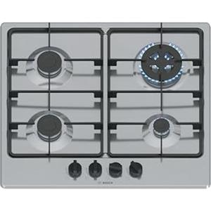 Bosch PGH6B5K60 Serie 4, Piano cottura a gas, 4 Fuochi, Bruciatore WOK, Griglie in ghisa, Acciaio, 60 cm.