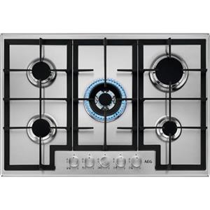 AEG HGB75400SM Piano Cottura a Gas 75 cm 5 Fuochi Griglie in Ghisa Inox