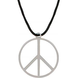 BALINCO Segno di pace in metallo argentato con catena a nastro in tessuto da indossare come collana