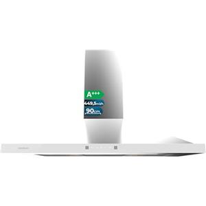Cecotec Cappa Aspirante Piramidale 90 cm Bolero Flux PT 904400 Inox A+++. Vetro Frontale Bianco, Aspirazione 449,5 m³/h, Controllo Touch Invisibile, Funzione Booster, Filtri Lavabili, Classe A+++