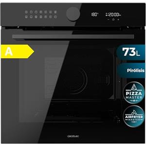Cecotec Forno da Incasso Multifunzione Pirolitico Bolero Hexa P516000 Glass Black A. 3250W, 73L, 14 funzioni: Pirolisi, Defrost, Grill, Airfryer. Dual Display, Cooling Fan, Porta Vetro, Classe A