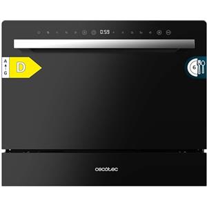 Cecotec Lavastoviglie Compact 6 Posate Bolero Aguazero 2400 Black Glass, 1380 W, Finitura vetro nero, 5 programmi, Controllo pannello touch, Programmabile fino a 24 ore, Child Lock e cestino per