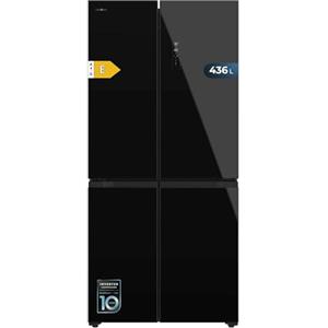 Cecotec Frigorifero Americano 4 Porte Bolero CoolMarket 4D 436 Black Glass E. 436L, Cross Door, Inverter Plus, NoFrost, Metal Cooling, Fast Cooling/Freezing, Classe E, Multi Airflow, Vacanza