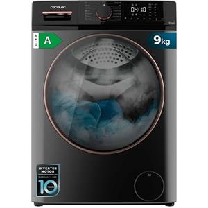 Cecotec Lavatrice Carica Frontale 9kg Bolero Dresscode 9610 Inverter Steel A. 2000W, 1400 Giri/Min, Motore Inverter Plus, 15 Programmi, Ottimizza Livello Acqua e Tempo Lavaggio, Display LED