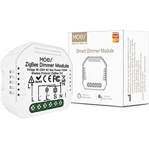MOES ZigBee Mini interruttore per dimmer intelligente Alexa con relè, interruttore radio LED compatibile con Smart Life Tuya Alexa Google Home, Richiede l'hub ZigBee di Tuya