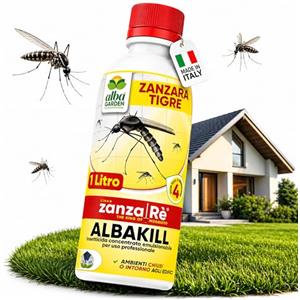 Albagarden Insetticida Antizanzare Giardino con Cipermetrina Concentrato 1 Litro - Anti Zanzara Tigre, Mosche, Cimici, Formiche, Scarafaggi - Uso Interno ed Esterno, 4 Settimane di Protezione