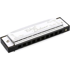 Fender Blues Deluxe Armonica, Chiave di A, 10 Fori, Cromata in Nichel, Include Custodia