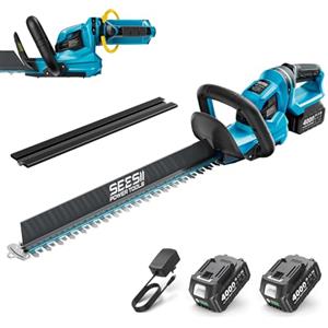 SEESII Tagliasiepi a Batteria 56 cm, Tagliasiepi Elettrico 20V con 2 Batterie da 4000mAh e Caricatore, Distanza Lame 18 mm, Raccoglitore di Detriti, Tagliabordi Elettrico Portatile per Giardino