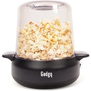 Gadgy Macchina per popcorn Premium - Macchina per popcorn elettrica con funzione di agitazione, piastra antiaderente e coperchio - 5 minuti - Funzione di fusione burro - Design nero opaco